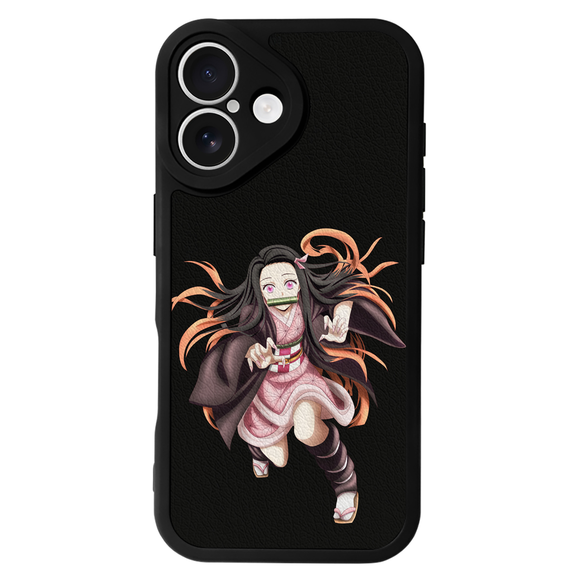 （画像用） 鬼滅の刃（きめつのやいば）竈門 禰󠄀豆子／かまど ねずこ Kamado Nezuko 【iPhone 16シリーズ対応】シリコンスマホケース（レザー調） 材質：シリコン